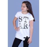 Toontoy Kids Star Baskılı Kemer Detaylı Beyaz Kız Çocuk T-shirt