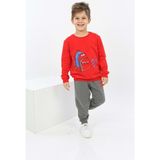 Toontoy Kids Toontoy Erkek Çocuk Çantalı Yazı Baskılı Eşofman Takım - 2 Yaş - Kırmızı