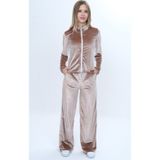 Toontoy Kids Toontoy Kız Çocuk 2'li Takım Fermuarlı Kapüşonlu Cepli Sweatshirt & Beli Lastikli Bol Paça Cepli Eşofman Altı - Garni Detaylı & Kadife