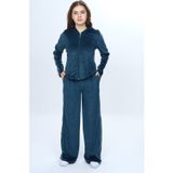 Toontoy Kids Toontoy Kız Çocuk 2'li Takım Fermuarlı Kapüşonlu Cepli Sweatshirt & Beli Lastikli Bol Paça Cepli Eşofman Altı - Şerit Detaylı & Kadife