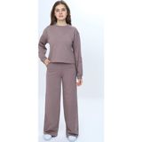 Toontoy Kids Toontoy Kız Çocuk 2'li Takım Taş İşlemeli Bisiklet Yaka Sweatshirt & Beli Lastikli Bol Paça Cepli Eşofman Altı