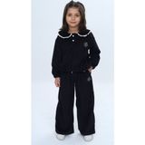 Toontoy Kids Toontoy Kız Çocuk 2'li Takım Yakası Güpürlü Nakışlı Sweatshirt & Beli Lastikli Bol Paça Eşofman Altı - Düğüme Detaylı & Kadife