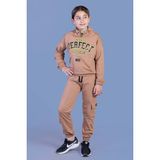 Toontoy Kids Toontoy Kız Çocuk Balıkçı Yaka Baskılı Eşofman Takımı - 8 Yaş - Kahverengi