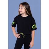 Toontoy Kids Toontoy Kız Çocuk Baskılı Crop Tişört - Siyah - 10 Yaş