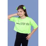 Toontoy Kids Toontoy Kız Çocuk Baskılı Düşük Kol Crop Tişört - Neon Yeşil - 10 Yaş