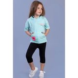 Toontoy Kids Toontoy Kız Çocuk Baskılı Kapüşonlu Kanguru Cepli Taytlı Takım - 10 Yaş - Su Yeşili