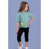 Toontoy Kids Toontoy Kız Çocuk Baskılı Kapüşonlu Kanguru Cepli Taytlı Takım - 4 Yaş - Yeşil