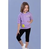 Toontoy Kids Toontoy Kız Çocuk Baskılı Kapüşonlu Kanguru Cepli Taytlı Takım - 6 Yaş - Lila