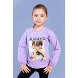 Toontoy Kids Toontoy Kız Çocuk Baskılı Kol Ucu Lastikli Tişört - 8 Yaş - Lila