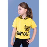 Toontoy Kids Toontoy Kız Çocuk Cep Detaylı Kapüşonlu Baskılı Tişört - 6 Yaş - Sarı