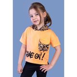 Toontoy Kids Toontoy Kız Çocuk Cep Detaylı Kapüşonlu Baskılı Tişört - 7 Yaş - Turuncu