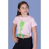 Toontoy Kids Toontoy Kız Çocuk Crop Model Baskılı Taş Işlemeli Tişört - 12 Yaş - Pudra