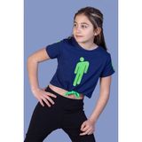Toontoy Kids Toontoy Kız Çocuk Crop Model Baskılı Taş Işlemeli Tişört - 14 Yaş - Lacivert