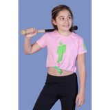 Toontoy Kids Toontoy Kız Çocuk Crop Model Baskılı Taş Işlemeli Tişört - 8 Yaş - Pembe