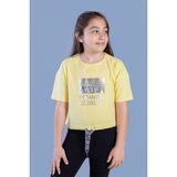 Toontoy Kids Toontoy Kız Çocuk Crop Model Kordon Detaylı Varak Baskılı Tişört - 8 Yaş - Sarı
