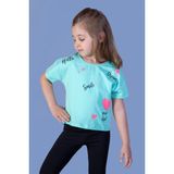 Toontoy Kids Toontoy Kız Çocuk Crop Model Neon Baskılı Tişört - 5 Yaş - Mint
