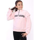 Toontoy Kids Toontoy Kız Çocuk Fermuar Detaylı Nakışlı Kadife Sweatshirt - 10 - 11 Yaş - Pudra