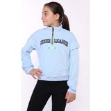 Toontoy Kids Toontoy Kız Çocuk Fermuar Detaylı Nakışlı Kadife Sweatshirt - 13 - 14 Yaş - Mavi