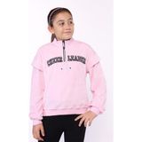 Toontoy Kids Toontoy Kız Çocuk Fermuar Detaylı Nakışlı Kadife Sweatshirt - 13 - 14 Yaş - Pembe
