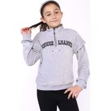 Toontoy Kids Toontoy Kız Çocuk Fermuar Detaylı Nakışlı Kadife Sweatshirt - 8 - 9 Yaş - Gri Melanj
