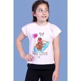 Toontoy Kids Toontoy Kız Çocuk Garni Detaylı Taş Işlemeli Baskılı Tişört - 12 Yaş - Pudra
