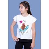 Toontoy Kids Toontoy Kız Çocuk Garni Detaylı Taş Işlemeli Baskılı Tişört - 14 Yaş - Ekru