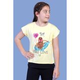 Toontoy Kids Toontoy Kız Çocuk Garni Detaylı Taş Işlemeli Baskılı Tişört - 8 Yaş - Sarı