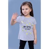 Toontoy Kids Toontoy Kız Çocuk Kalp Baskılı Tişört - 3 Yaş - Gri Melanj