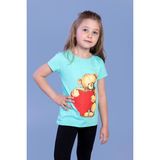 Toontoy Kids Toontoy Kız Çocuk Kalpli Ayıcık Baskılı Taş Işlemeli Tişört - 6 Yaş - Mint