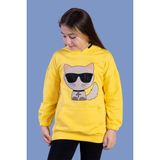 Toontoy Kids Toontoy Kız Çocuk Kedi Desenli Taş Işlemeli Kanguru Cepli Sweatshirt - 6 Yaş - Sarı