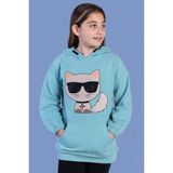 Toontoy Kids Toontoy Kız Çocuk Kedi Desenli Taş Işlemeli Kanguru Cepli Sweatshirt - 6 Yaş - Yeşil