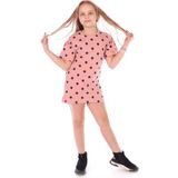 Toontoy Kids Toontoy Kız Çocuk Kolu Fırfırlı Komple Puantiye Baskılı Elbise - 5 Yaş - Koyu Pudra