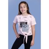 Toontoy Kids Toontoy Kız Çocuk Komple Baskılı Bağlama Detaylı Tişört - 8 Yaş - Pudra