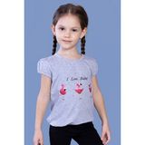 Toontoy Kids Toontoy Kız Çocuk Lastikli Büzgü Detaylı Baskılı Tişört - 2 Yaş - Gri Melanj