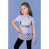 Toontoy Kids Toontoy Kız Çocuk Leopar Desenli Poplin Detaylı Tişört - 3 Yaş - Gri Melanj