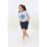 Toontoy Kids Toontoy Kız Çocuk Önü Çiçek Baskılı Tişört - 12 - 13 Yaş - Mavi