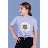Toontoy Kids Toontoy Kız Çocuk Papatya Desenli Tişört - 12 Yaş - Gri Melanj