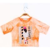 Toontoy Kids Toontoy Kız Çocuk Reglan Kol Batik Desenli Baskılı Tişört - 6 Yaş - Turuncu