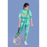 Toontoy Kids Toontoy Kız Çocuk Rules Baskılı Batik Desenli Crop Eşofman Takımı - 6 Yaş - Yeşil