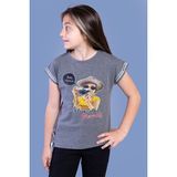 Toontoy Kids Toontoy Kız Çocuk Şerit Detaylı Baskılı Tişört - 10 Yaş - Antrasit Melanj