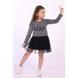 Toontoy Kids Toontoy Kız Çocuk Star Baskılı Tüllü Elbise - 3 Yaş - Antrasit Melanj