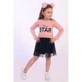 Toontoy Kids Toontoy Kız Çocuk Star Baskılı Tüllü Elbise - 3 Yaş - Pudra