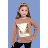 Toontoy Kids Varak Baskılı Kahverengi Kız Çocuk T-shirt