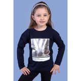 Toontoy Kids Varak Baskılı Lacivert Kız Çocuk T-shirt