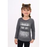 Toontoy Kids Varak Baskılı Taş İşlemeli Antrasit Melanj Kız Çocuk T-shirt