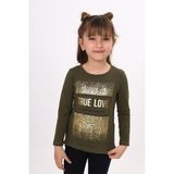 Toontoy Kids Varak Baskılı Taş İşlemeli Haki Kız Çocuk T-shirt