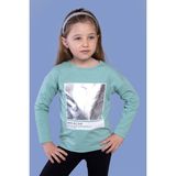 Toontoy Kids Varak Baskılı Yeşil Kız Çocuk T-shirt