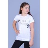 Toontoy Kids Yıldız Baskılı Taş İşlemeli Beyaz Kız Çocuk T-shirt