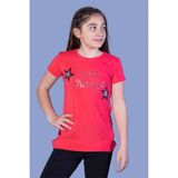 Toontoy Kids Yıldız Baskılı Taş İşlemeli Nar Çiçeği Kız Çocuk T-shirt