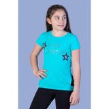 Toontoy Kids Yıldız Baskılı Taş İşlemeli Turkuaz Kız Çocuk T-shirt